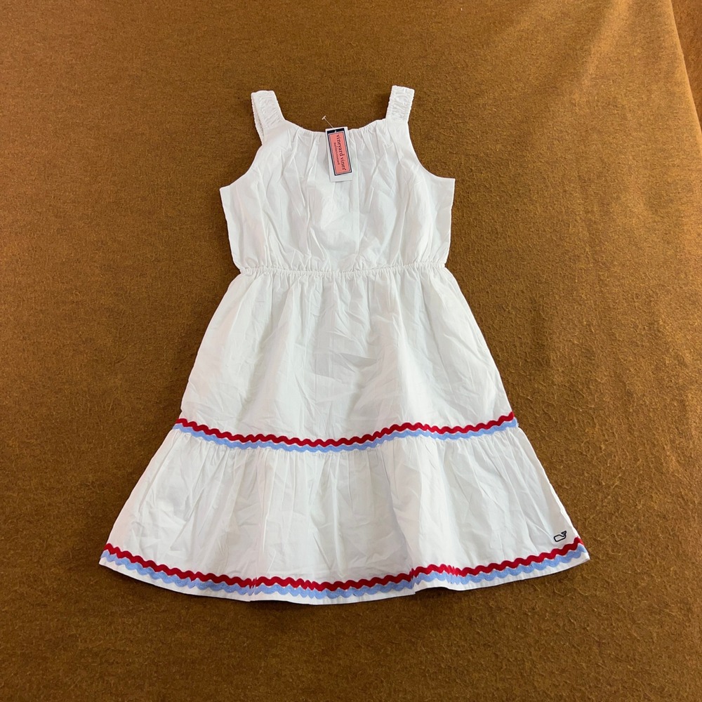 Vineyard Vines Girls Large 14 White Ric Rac Poplin Flounce Dress NWT